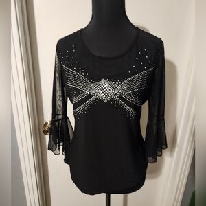 No Label Black Mesh Top Size L